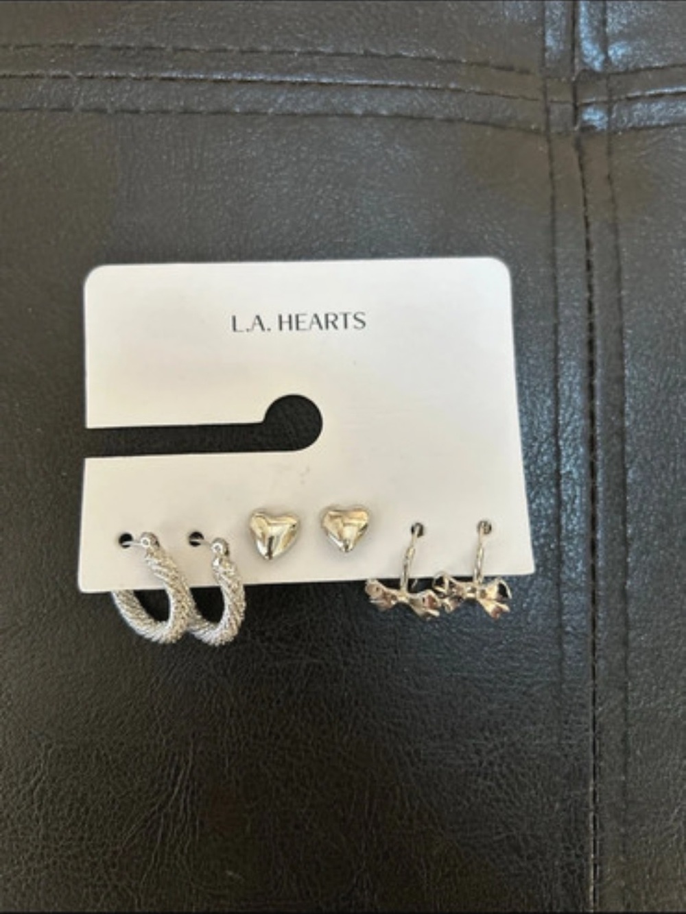 NWT La Hearts Silver Heart Studs & Mixed Hoop Earring Set